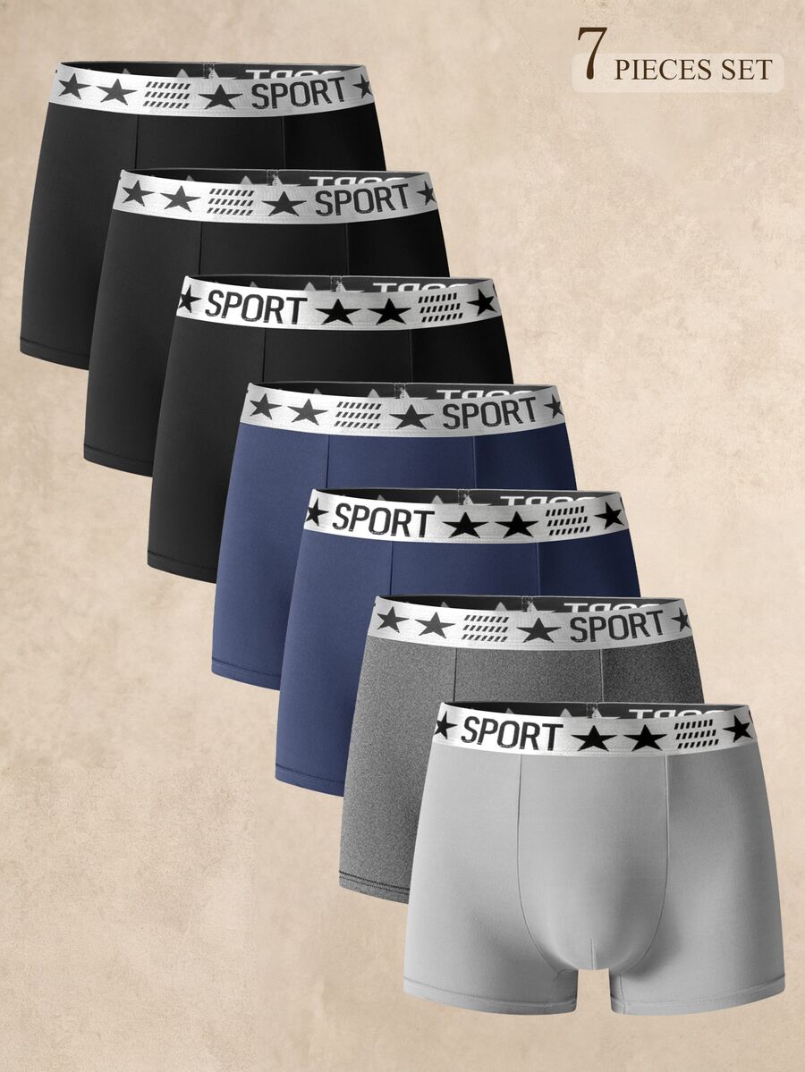 Manfinity Underwear&Sleepwear Basics 7pcs Men's Letter Print Casual Daily Boxer Briefs - Multicolor - View 1