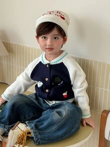 DAZY Infant (Boy) V-Neck Contrast Color Long Sleeve Autumn/Winter Cardigan - Multicolor - View 3