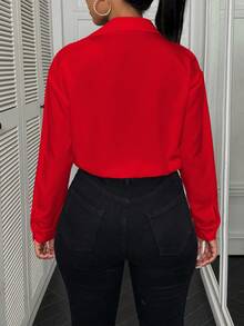 QUELARIE 女款休閒寬鬆前開襟長袖連身褲 - 紅色 - 查看 2