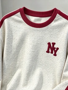 2件組小男孩酷炫圖案與個性化幾何時尚印花圓領運動衫與運動長褲套裝，適合節日派對 - 淺灰色 - 查看 5