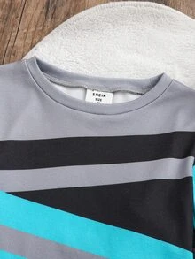 SHEIN 小男孩休閒極簡兒童修身舒適加厚長袖圓領居家褲裝，適合秋冬 - 彩色 - 查看 4