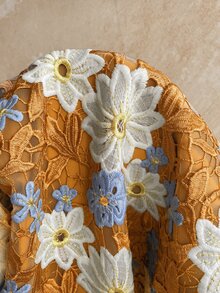 Soleia 女款性感度假無肩帶蕾絲紋理垂墜網紗百褶胸衣迷你洋裝，適合海灘、郵輪、公路旅行、城市度假、約會、下午茶、波希米亞風、島嶼度假、夏季、音樂節、日常通勤、婚禮季、派對、嘉年華 - 橘色 - 查看 10