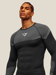 OTTIMOZO Men's Geometric Print Raglan Long Sleeve Sports T-Shirt - Black - View 4