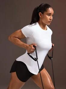 Powerista تي شيرت رياضي نسائي بلون موحد كاجوال متعدد الاستخدامات للارتداء اليومي - أبيض - مشاهدة 5
