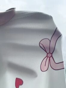 SHEIN 女童超可愛粉色蝴蝶結愛心印花修身居家服長袖褲子多件套，聖誕睡衣，彈性貼身款 - 粉色 - 查看 6