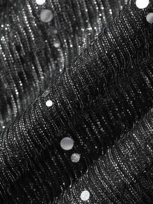 DAZY Women's Stand Collar Long Sleeve Sequin Design Fashion Top - Black - View 10