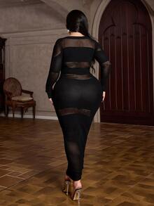NU&NOW Women's Plus Size Mesh Patchwork Sheer Sexy Dress - Black - View 6