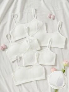Tween Girl Ribbed Simple Comfortable Training Bras 5pcs/Pack - White - View 2