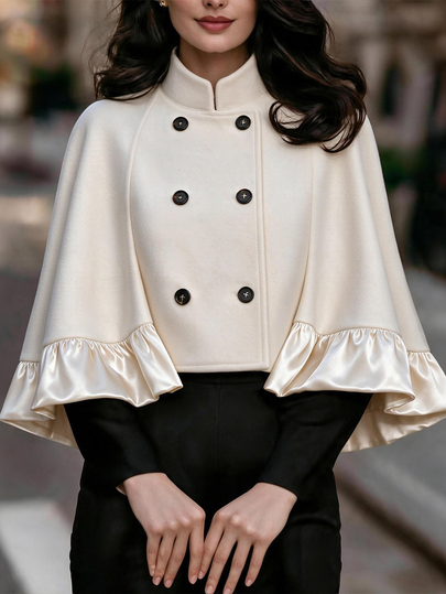 SHEIN Women's Autumn/Winter Outfit, Napoleon Style, Fashionable Wool, Back To School Women's Cape, Women's Elegant Ceremony Women's Cape, Women's Elegant Graduation Ceremony Women's Cape, Women's Outing Apricot Cape, Women's Renaissance Style Clothing, Women's Traditional Cape, Women's Patchwork Cape, Women's Button Cape, Women's Wool Cape,