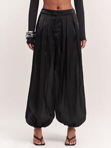 SHEIN BAE Women's Solid Color Lantern Pants - Black - View 3