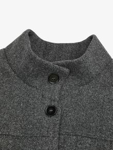 Sweetra Plus Size Ruffle Patchwork Petal Sleeve Stand Collar Wool Blend Winter - Dark Grey - View 3