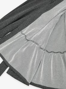Sweetra Plus Size Ruffle Patchwork Petal Sleeve Stand Collar Wool Blend Winter - Dark Grey - View 8