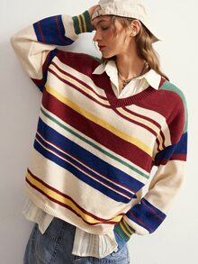 Bohemela Women's Colorblock Casual Daily Long Sleeve Sweater - Multicolor - View 8