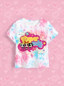 THE POWERPUFF GIRLS X SHEIN Young Girl Letter Cartoon Print Casual Everyday Short Sleeve T-Shirt - White - View 7