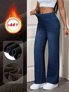 Flexra Plus Size Women's Straight Leg Commuter Sport Casual Loose Stretch Denim Jeans - Blue - View 1