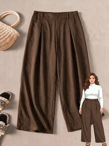 Rusticease Plus Size Brown Pleated Pants Casual Streetwear Fall Winter 2026 - Brown - View 4