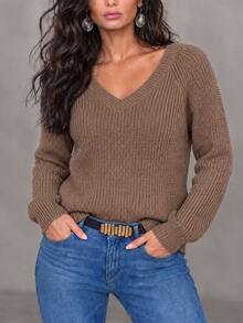 EMERY ROSE Women's Casual Versatile Solid Color Sweater, Autumn/Winter Office Brunch Olive Green - Volcanic Gray - View 3