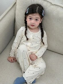 DAZY Infant/Toddler (Girl) Polka Dot Korean Style Autumn/Winter Loungewear - Apricot - View 4