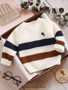 Cozy Pixies Young Boys Sweaters Autumn/Winter Thick Striped Knitted Pullover Sweater Long Sleeve Embroidered - Multicolor - View 1