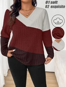 SHEIN Plus Size Color Blocking T-Shirt For Spring And Autumn Graphic Tees Women Tops - Multicolor - View 1