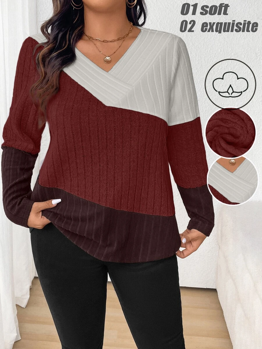 SHEIN Plus Size Color Blocking T-Shirt For Spring And Autumn Graphic Tees Women Tops - Multicolor - View 1