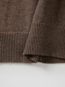 SHEIN Women V-Neck Button Front Knit Cardigan, Long Sleeve Drop Shoulder Puff Cuff Loose Solid Knit Sweate - Coffee Brown - View 4
