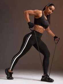 Powerista Women's Colorblock Casual Daily Wear Sports Tight Leggings - Black - View 6