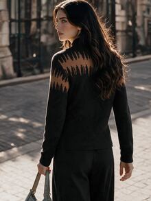 Anewsta Sweater Rajut Lengan Panjang Musim Gugur Wanita, Desain Serbaguna, Potongan Ramping, Atasan Lapisan Dasar yang Menawan - Hitam - View 6
