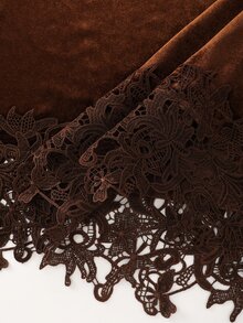 LUMIGAL Dyed Asymmetrical Shoulder Lace Long Sleeve Velvet Dress For Women - Coffee - View 7