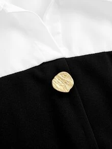 SHEIN 兒童青少年女孩黑白學院風 2 合 1 背心對比領前開扣長袖襯衫與寬腿褲兩件套 秋冬款 - 黑與白 - 查看 3