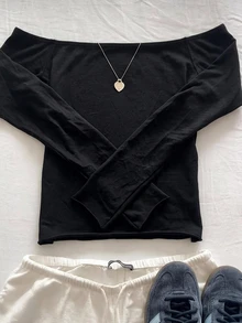 Tween Girl Cold Shoulder Kids Long Sleeve T-Shirt Navy Blue School Autumn Casual Basic/Fall,Y2k,Halloween,Winter,Autumn, Tween Girl - Black - View 1