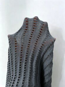 Elenzga Damen Off-White leichte Cut Out Fledermaus-Ärmel Strick-Cardigan, weich hautfreundlich Sommer lässig Alltag vielseitig für Urlaub, Party, Arbeit - Dunkelgrau - Übersicht 3