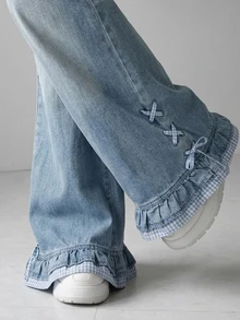 FRIFUL Women's Elastic Waist Casual Versatile Daily Wear Jeans Everyday School Light Blue Fall - Blue - View 10