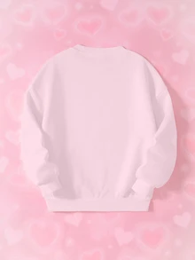THE POWERPUFF GIRLS X SHEIN Tween Girl Letter Cartoon Print Crew Neck Long Sleeve Casual Sweatshirt - White - View 2