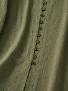 Rusticease Plus Size Minimalist Versatile Button Long Sleeve Shirt - Army Green - View 5