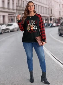 EMERY ROSE Áo nỉ tay raglan nữ size lớn phong cách thường ngày, chất liệu dày, phù hợp cho mùa thu/đông, Giáng Sinh - Nhiều màu - Xem 4