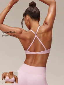 GLOWMODE Seamless Twist Of Summer 運動內衣，扭轉交叉背設計，可拆式胸墊，低衝擊，適合瑜伽、皮拉提斯、Barre、Lagree Studio 的運動服 - 粉色 - 查看 9