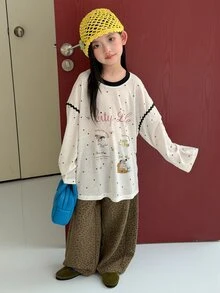 Dazy Kids Tween Girl Letter & Polka Dot Print Drop Shoulder Long Sleeve Casual T-Shirt - White - View 6