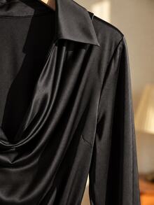 SHEIN Clasi Plus Size Sexy Long Sleeve Bodysuit For Vacation And Travel - Black - View 3