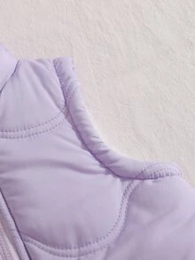 SHEIN Playful Pals 1件粉色立領無袖拉鍊抓絨背心，適合女嬰，適用於休閒外出、玩耍、拍照或舒適冬季百搭外套 - 淡紫色 - 查看 6
