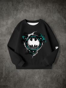 BATMAN X SHEIN Tween Boy Cartoon Print Long Sleeve Crew Neck Sweatshirt - White - View 1
