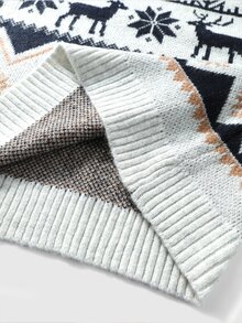 Manfinity Homme 秋冬新款鹿紋聖誕針織套頭衫，百搭節慶長袖毛衣，保暖家庭氛圍親子情侶套裝 - 灰色 - 查看 4