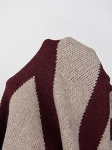 SHEIN Women's V-Stripe Colorblock Cold Shoulder Long Sleeve Loose Knit Sweater - Multicolor - View 4