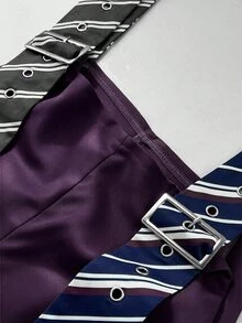 Mawevolt Plus Size Fashion Commuter Striped Suspender Jumpsuit Fall - Purple - View 8