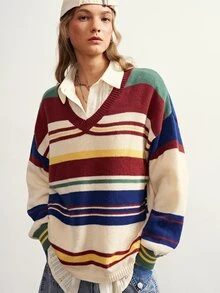 Bohemela Women's Colorblock Casual Daily Long Sleeve Sweater - Multicolor - View 7