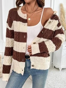 Ellevyn Women's Colorblock Casual Daily Cardigan - Brown - View 2