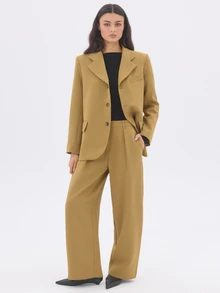 KÆRIA Hus High Waist Pleat Front Wide Leg Trousers - Compact Tailoring - Muted Chartreuse -Tailored - Pale Yellow - View 6
