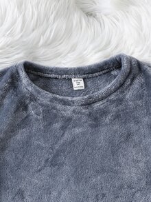SHEIN 青少年男孩純色圓領長袖上衣與長褲居家休閒套裝 - 灰色 - 查看 6