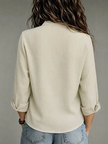 SHEIN Women's Casual Loose Single-Sided Frog Button Decor New Year Long Sleeve Blouse, Daily Holiday Shirt - White - View 2