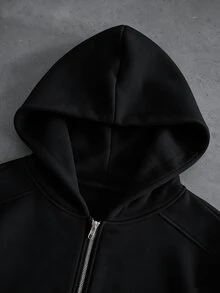 SLATEMANN 男士白色拼接設計連帽衛衣套裝，附直筒彈力腰長褲，百搭極簡風，秋冬休閒舒適百搭面料，適合外出、通勤、街拍、居家、旅行、度假與日常穿著 - 黑色 - 查看 6